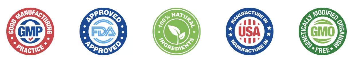 AlkaTide GMP, FDA, Natural, USA and Non-GMO badges